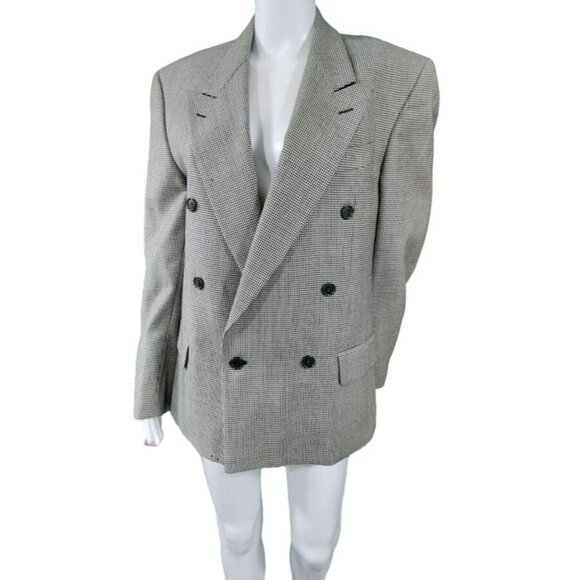 VTG Missoni Wool Long Sleeve Houndstooth Double Breasted Blazer White/Black 38 M - Picture 3 of 16